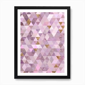 Abstract Triangle Geometric Pattern in Pink and Glitter Gold n.0008 Art Print