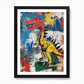 Abstract Paint Splash Primary Colour Dinosaur 1 Art Print