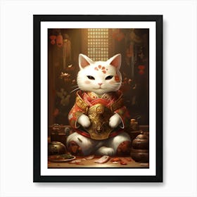 Maneki Neko Lucky Cat Japanese 5 Art Print