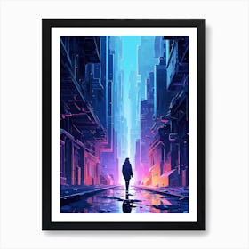 Futuristic City, Neon lights Art Print