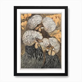 Three Crested Chickens, Theo Van Hoytema Art Print