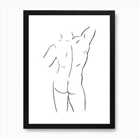 Male Body Sketch 2 Black And White Line Art Print