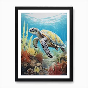 Sea Turtle In The Ocean Blue Aqua 4 Art Print
