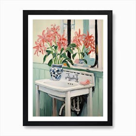 Bathroom Vanity Painting With A Amaryllis Bouquet 2 Art Print