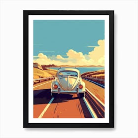 A Volkswagen Beetle In Causeway Coastal Route Illustration 2 Art Print