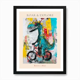 Abstract Dinosaur Riding A Bike Painting 4 Poster Art Print