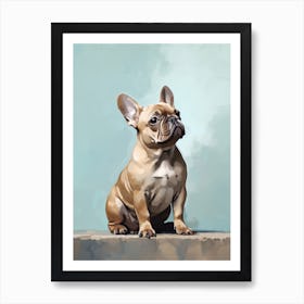 French Bulldog Dog, Painting In Light Teal And Brown 0 Art Print