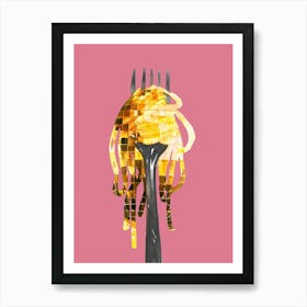 Disco Ball Spaghetti Fork Mosaic Painting Kitchen Art Print