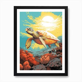 Sea Turtle In The Ocean Blue Aqua 3 Art Print