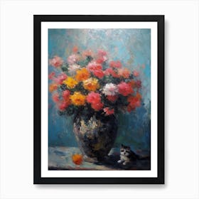 Chrysanthemums With A Cat 4 Art Print