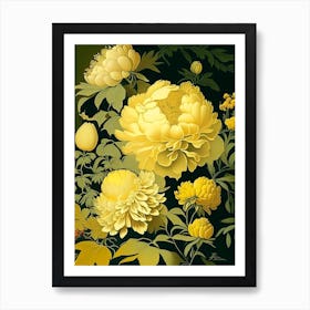 Cottage Gardens Peonies Yellow Vintage Sketch Art Print