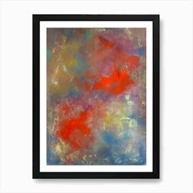 RAINBOW SKY - Abstract Painting of Bold Red, Blue, and Yellow Clouds Art Print