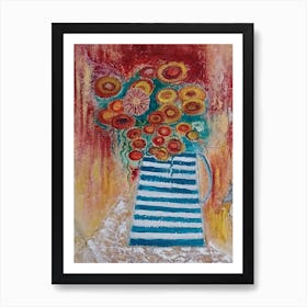 Kitchen Wall Art With Flowers in a Blue Vase Art Print