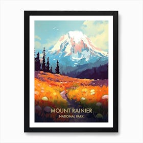 Mount Rainier National Park Travel Poster Illustration Style 2 Art Print