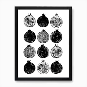 Monochrome Repeat Pattern Pomegranate Art Print