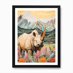 Rhino With Flowers & Plants 15 Art Print