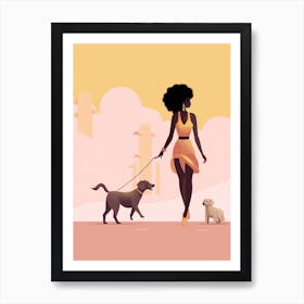 Sunny Days Dog Walking Pastel Illustration 4 Art Print