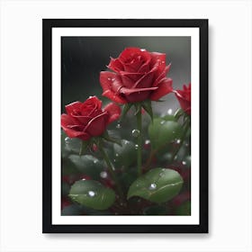 Red Roses At Rainy With Water Droplets Vertical Composition 17 Art Print