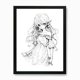 Elf Girl Anime Drawing Art Print