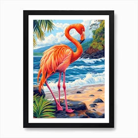 Greater Flamingo Galapagos Islands Ecuador Tropical Illustration 5 Art Print
