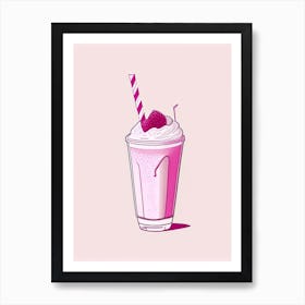 Raspberry Milkshake Dairy Food Minimal Line Drawing 4 Art Print