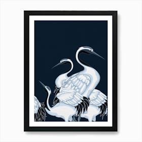 Navy Chinoiserie Bird Artwork Art Print