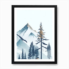 Mountain And Forest In Minimalist Watercolor Vertical Composition 325 Art Print