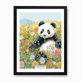 Giant Panda In A Field Of Flowers Poster 3 Art Print