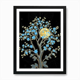 Moon Tree With Blue Flowers Art Print