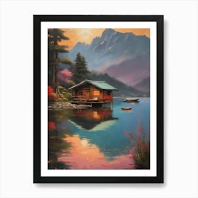 Cabin By The Lake Art Print
