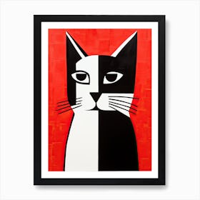 Cubist Cat Chronicles: Minimalist Artistry Art Print