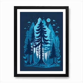 A Fantasy Forest At Night In Blue Theme 75 Art Print