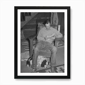 Manager Of The Navajo Lodge Working A Crossword Puzzle With His Dog At His Feet Datil, New Mexico By Russell Lee Art Print