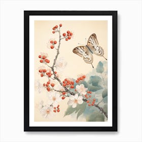 Butterfly Red Tones Japanese Style Painting 2 Art Print