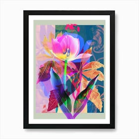 Tulip 4 Neon Flower Collage Art Print