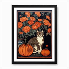 Drawing Of A Still Life Of Carnation With A Cat 4 Art Print