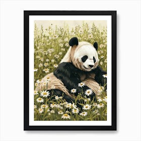 Giant Panda Resting In A Field Of Daisies Storybook Illustration 1 Art Print
