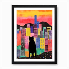 Seoul, South Korea Skyline With A Cat 2 Art Print