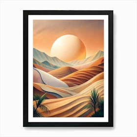 Desert Landscape With Palm Trees 4 Art Print