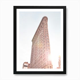 New York, USA I The Flatiron building in the sun with original and flat architecture between Broadway and 5th Avenue in a retro vintage postcard photography aesthetic atmosphere for a mythical NYC landmark Art Print