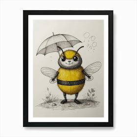 Bee With Umbrella Póster