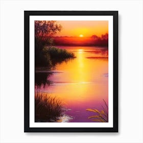Sunrise Over River Waterscape Crayon 2 Art Print