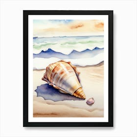 Seashell on the beach, watercolor painting 3 Art Print