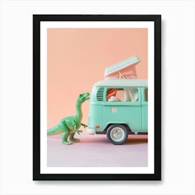 Pastel Toy Dinosaur & A Camper Van Art Print