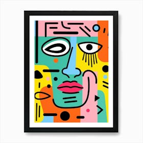 Abstract Pop Art Geometric Colourful Face 4 Art Print