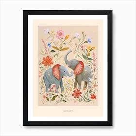 Folksy Floral Animal Drawing Elephant 1 Poster Art Print