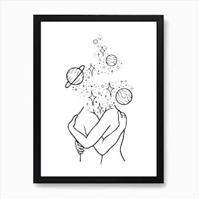 Space Couple Hugging Art Print