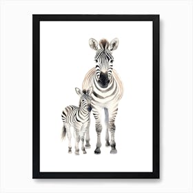 Zebra And Baby Watercolour Illustration 1 Art Print