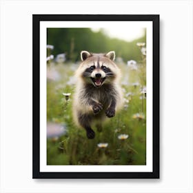 Cute Funny Honduran Raccoon Running On A Field Wild 1 Art Print