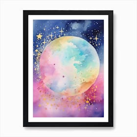 Galaxy With Moon Watercolour Celestial 1 Art Print